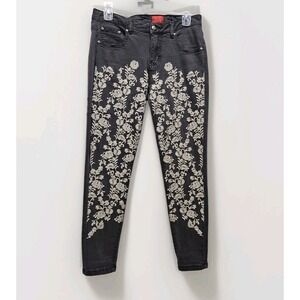 V Cristina Floral Embroidered Ankle Jeans Size 4 Forest Fairy Artsy Poetcore
